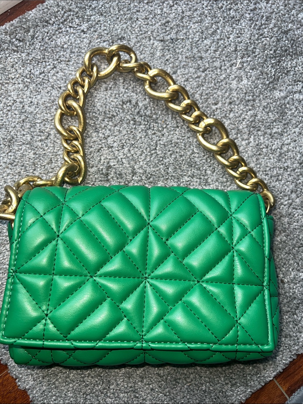 Zara Quilted Green Shoulder Bag with Gold Chain